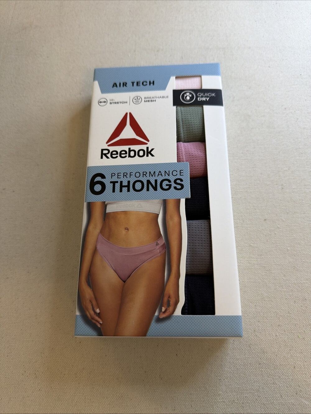 Reebok 6 Performance Thongs Air Teck Quick Dry NIB Size Medium Multi-Color
